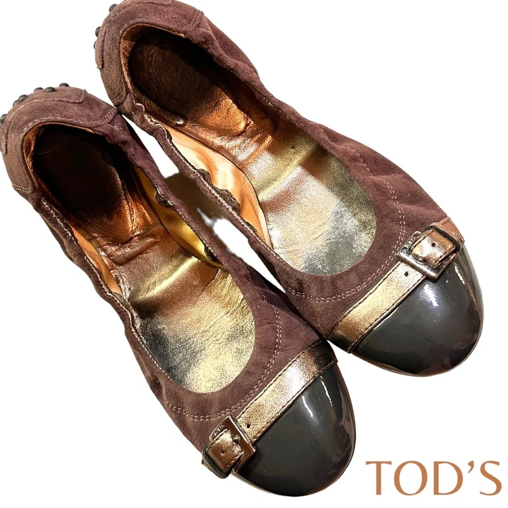 Tod's Ballerina Dee Fibbietta Ballet Flat / Chocolate & Grey (Size 36) - Picture 1 of 10